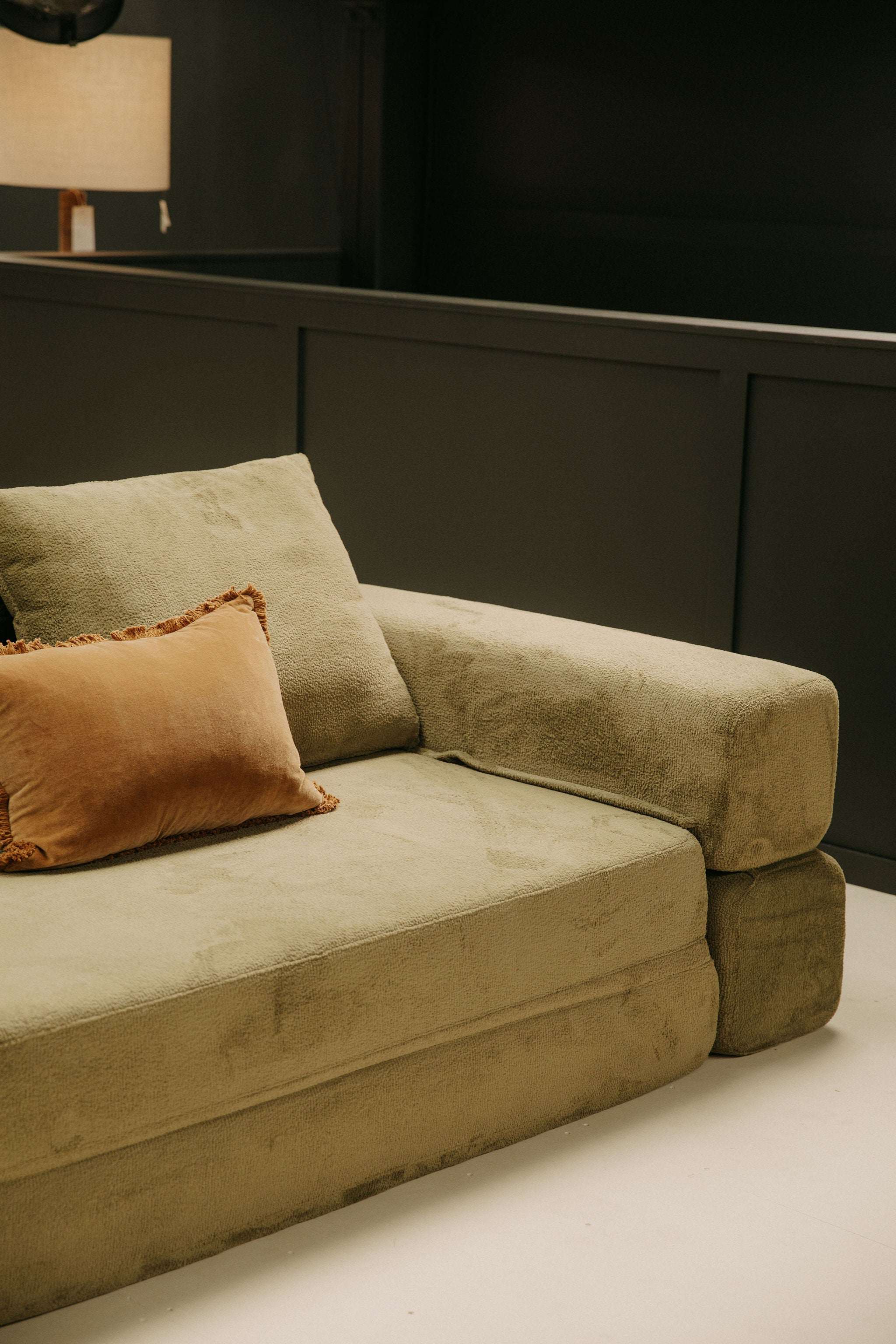 Modular Sofa Bed — Soft Olive Bouclé