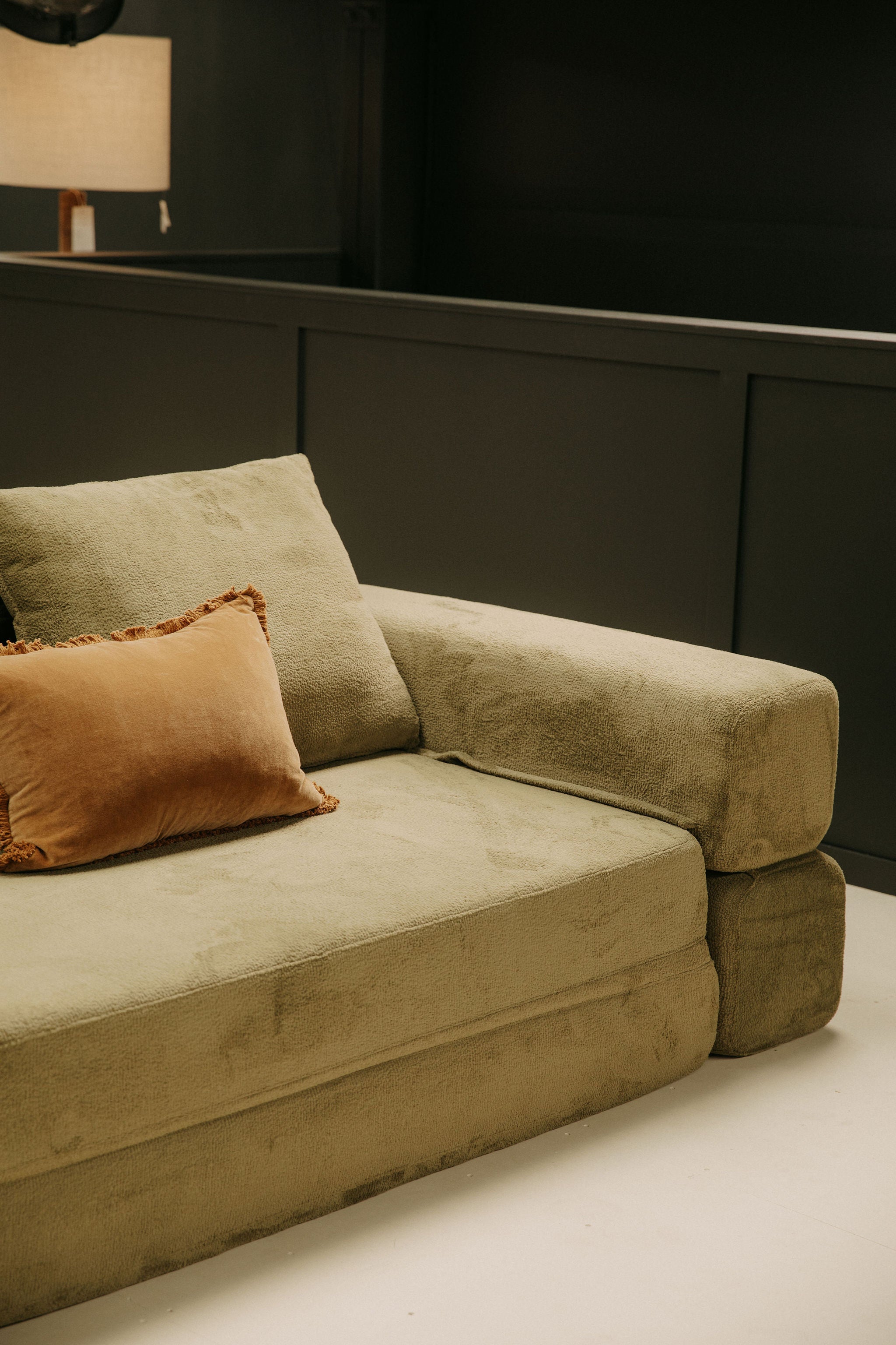 Modular Sofa Bed — Soft Olive Bouclé