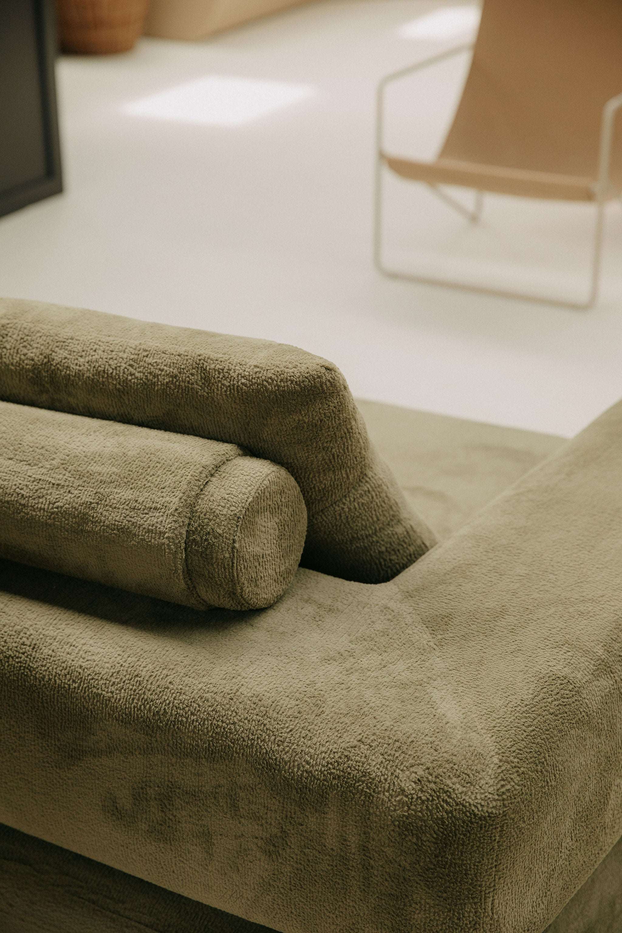 Modular Sofa Bed — Soft Olive Bouclé