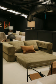 Modular Sofa Bed — Soft Olive Bouclé