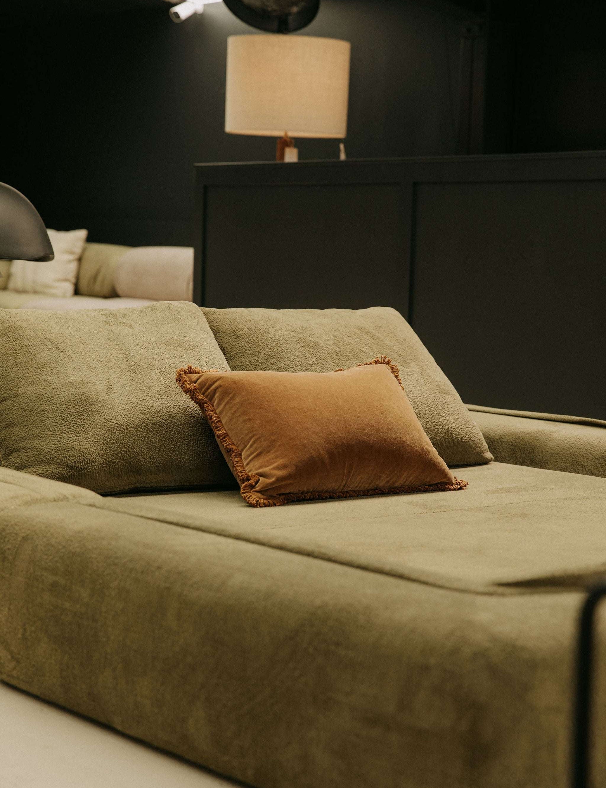 Modular Sofa Bed — Soft Olive Bouclé