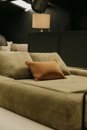 Modular Sofa Bed — Soft Olive Bouclé