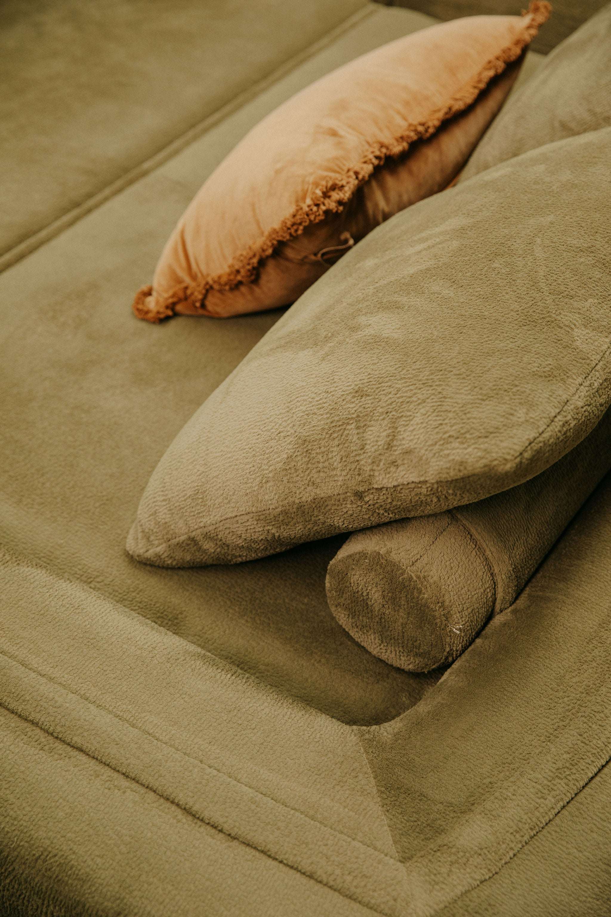 Modular Sofa Bed — Soft Olive Bouclé