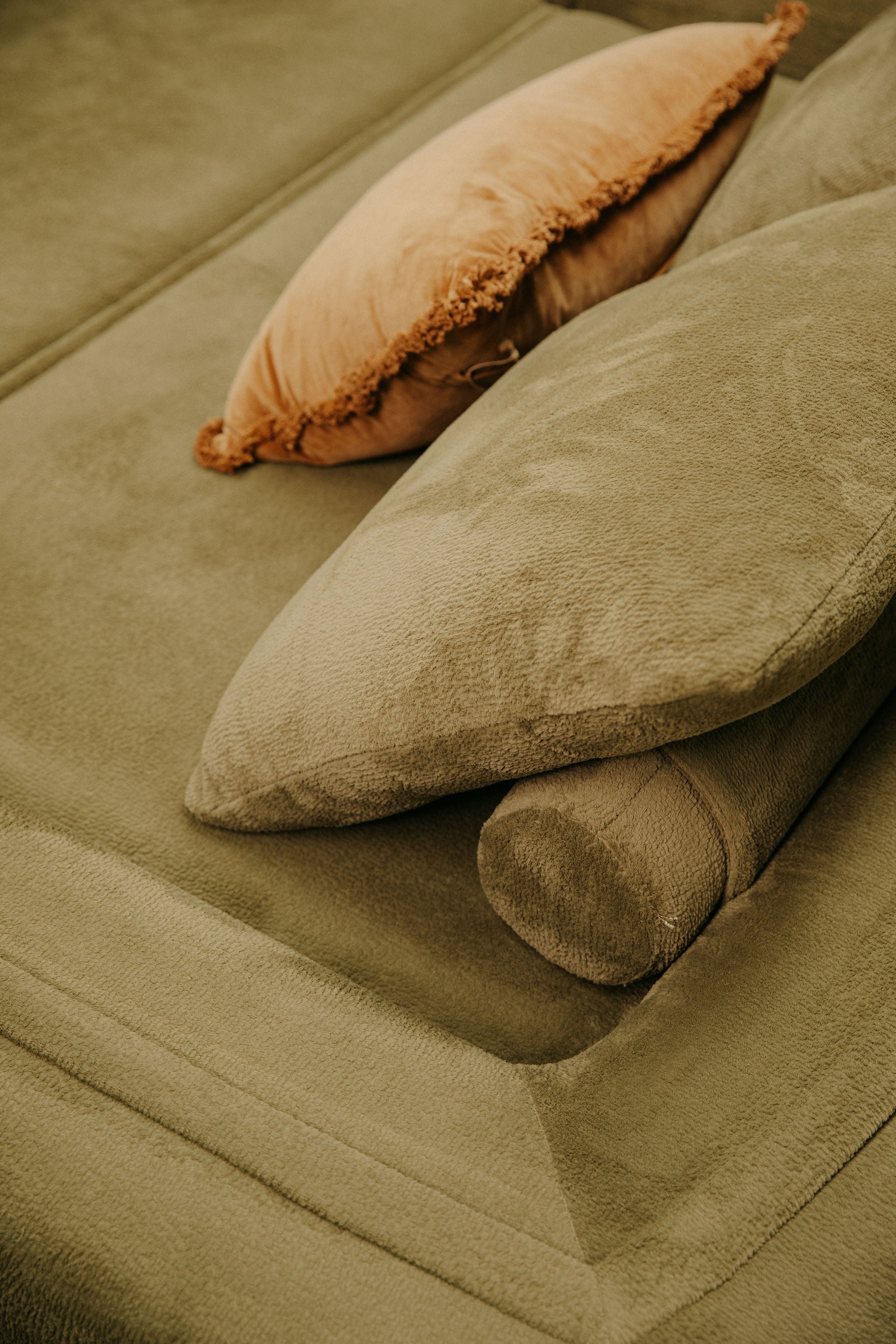 Modular Sofa Bed — Soft Olive Bouclé