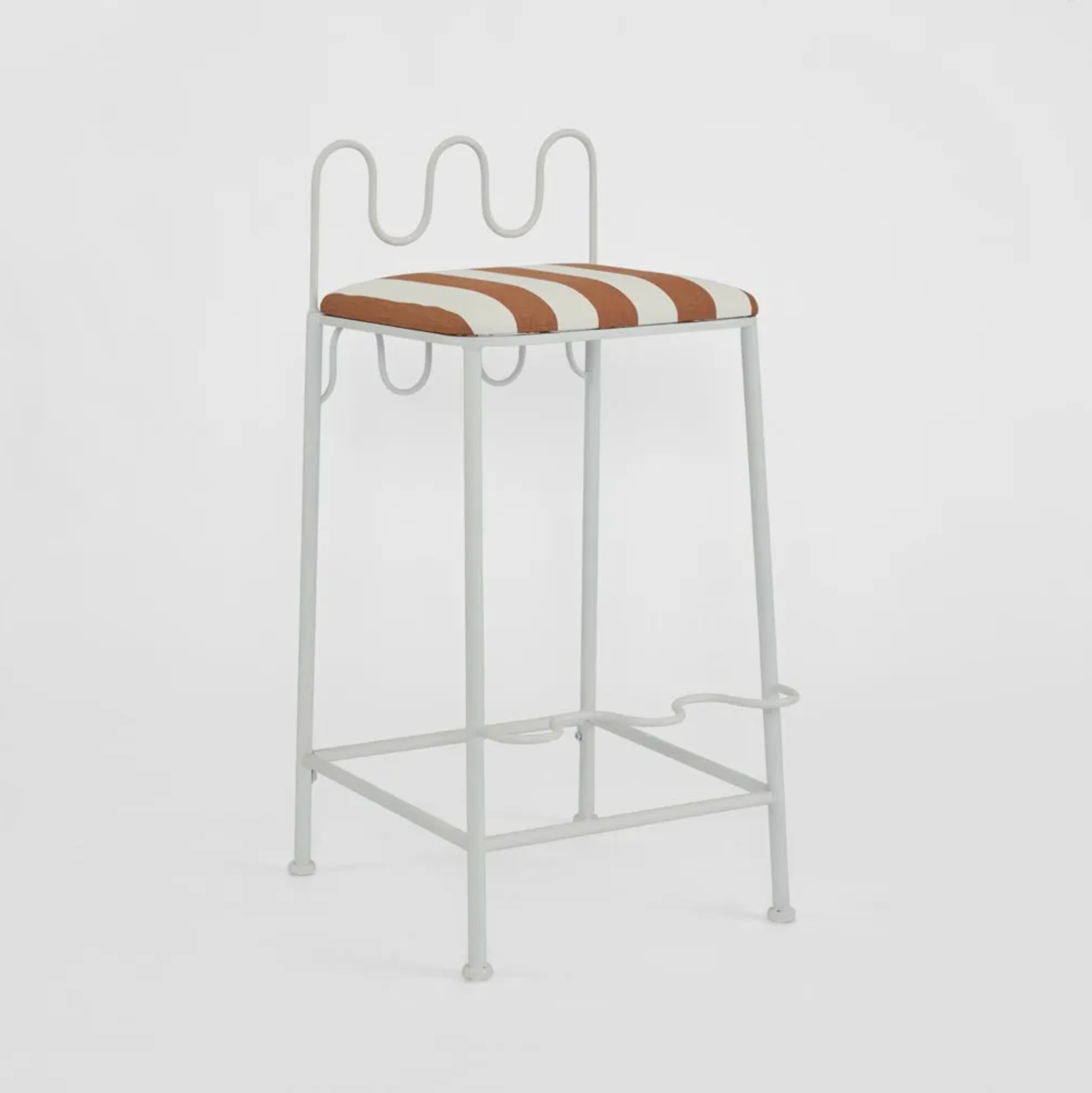 Wira Barstool Outdoor Iron Terracotta/White Stripe Cushion