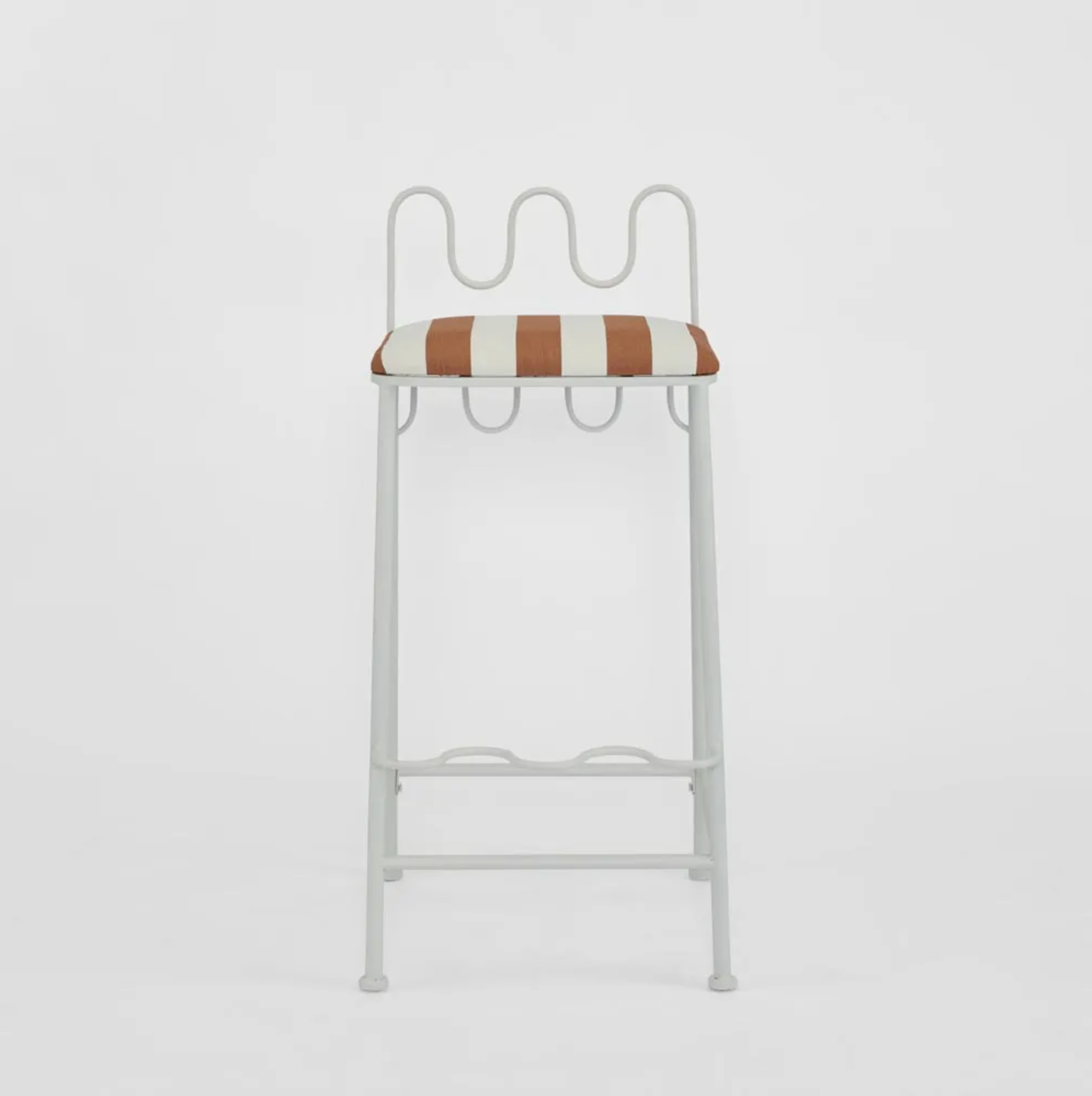 Wira Barstool Outdoor Iron Terracotta/White Stripe Cushion