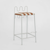 Wira Barstool Outdoor Iron Terracotta/White Stripe Cushion