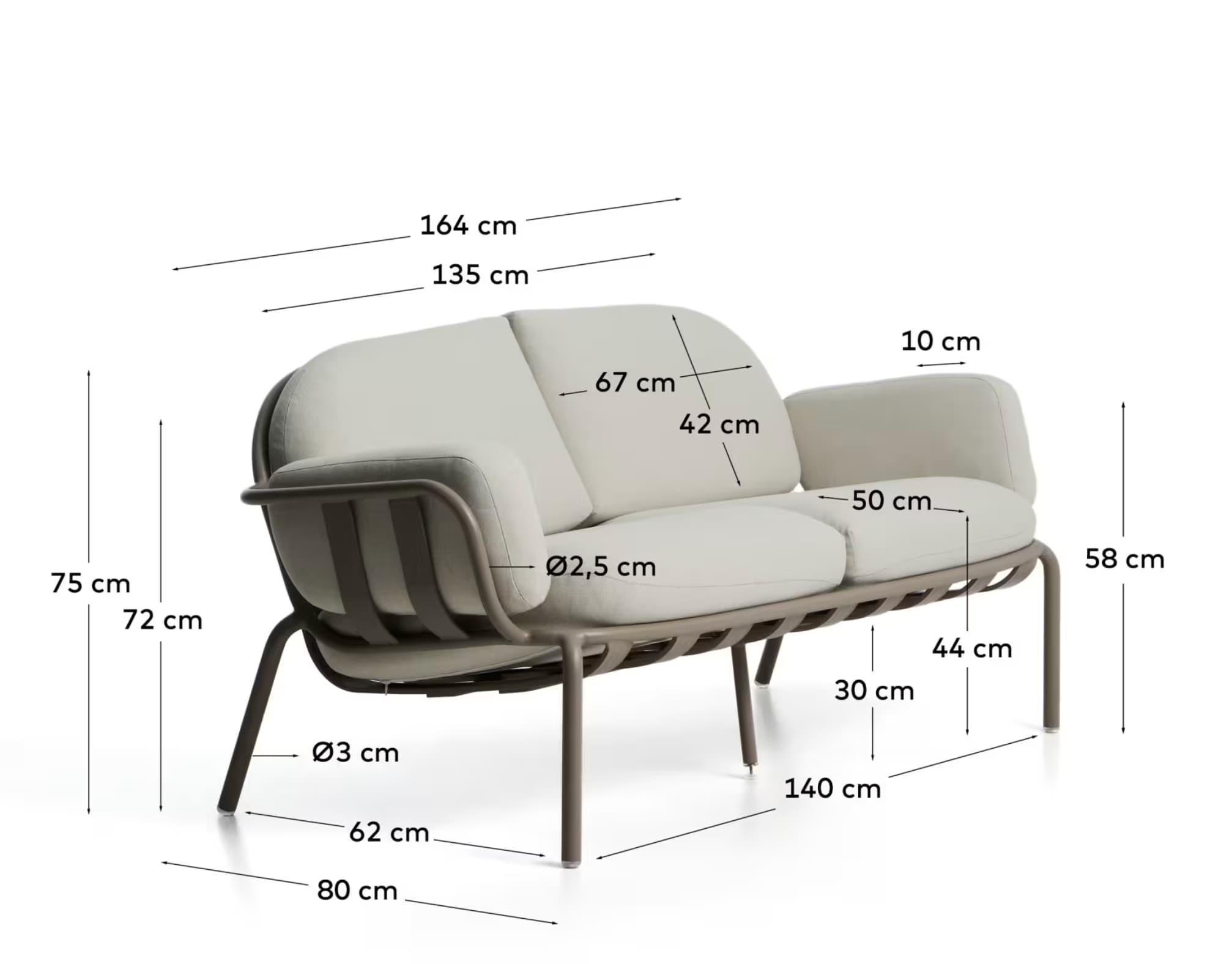 Riverstone Outdoor 2 Seater Sofa - Taupe + Beige