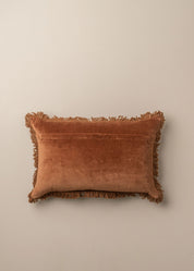 Saarde Velvet Fringed Lumbar Cushion - Terracotta
