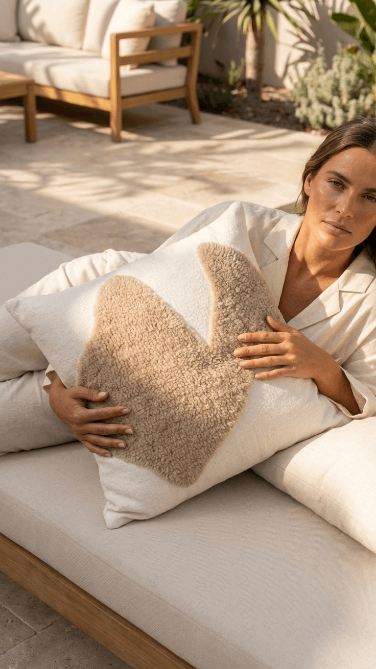 Saarde Abstract Square Cushion | Ecru