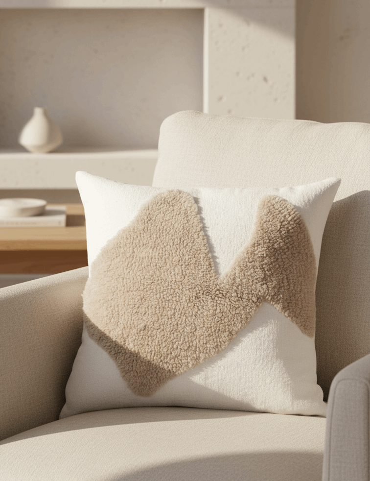 Saarde Abstract Square Cushion | Ecru