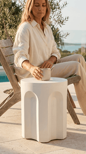 Sculptural Concrete Side Table – White