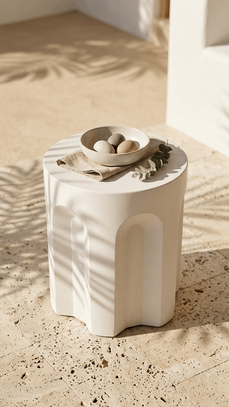 Sculptural Concrete Side Table – White