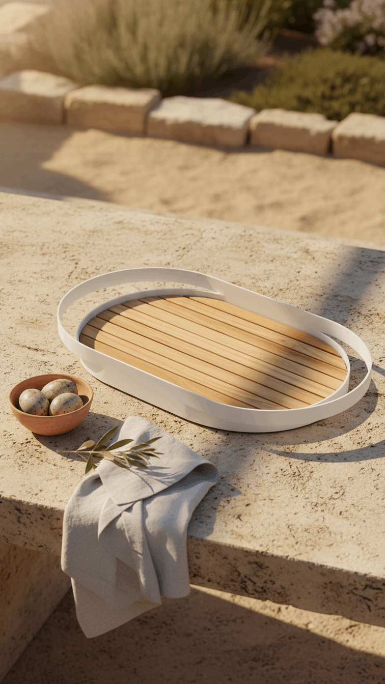 PEBL Cloud Outdoor Tray (Teak & Aluminium)