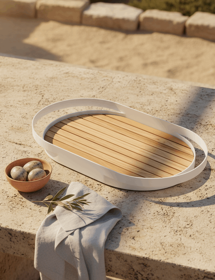 PEBL Cloud Outdoor Tray (Teak & Aluminium)