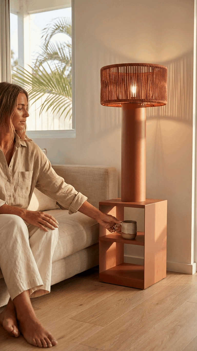 Palm Haus Outdoor Floor Lamp with Side Table – Solar Powered | Coastal Lighting