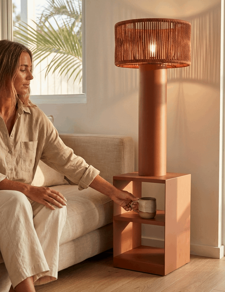 Palm Haus Outdoor Floor Lamp with Side Table – Solar Powered | Coastal Lighting
