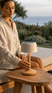 PEBL Spark Teak Solar Outdoor Lamp