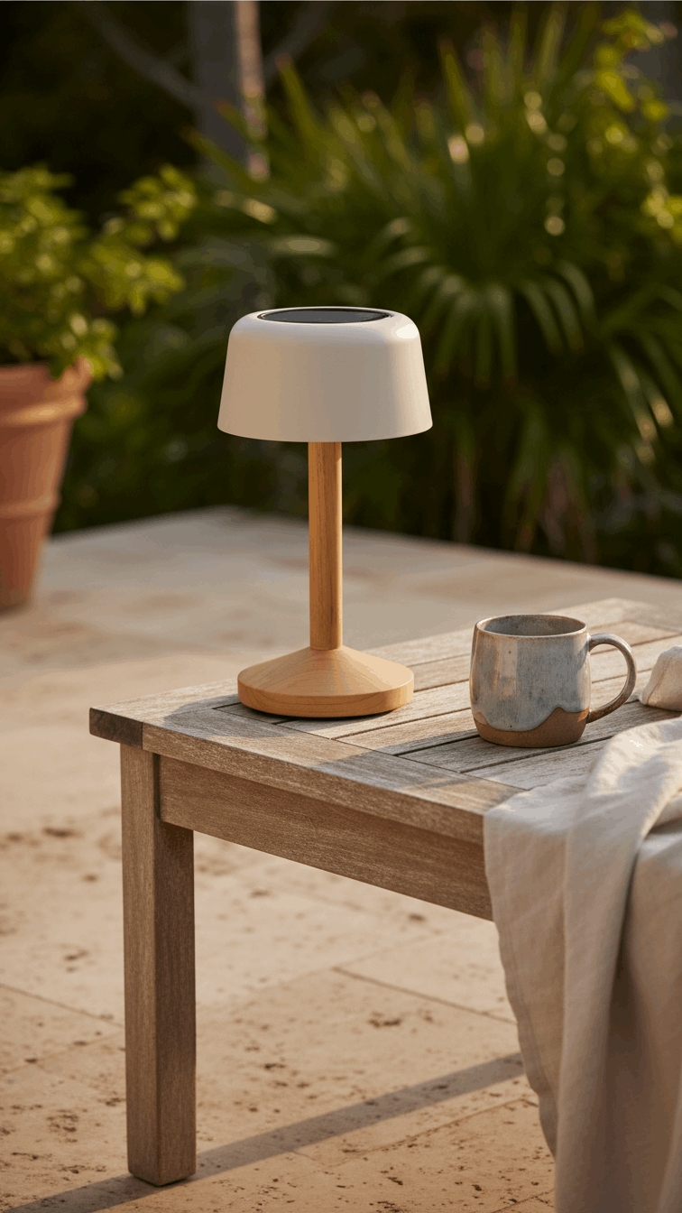 PEBL Spark Teak Solar Outdoor Lamp