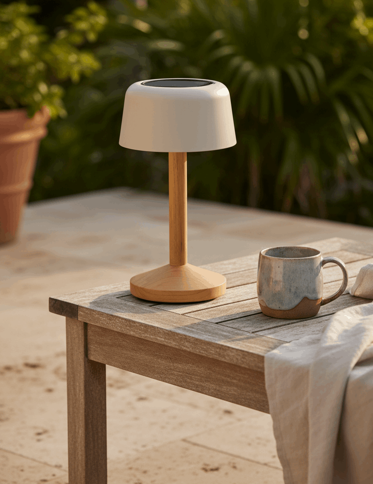 PEBL Spark Teak Solar Outdoor Lamp