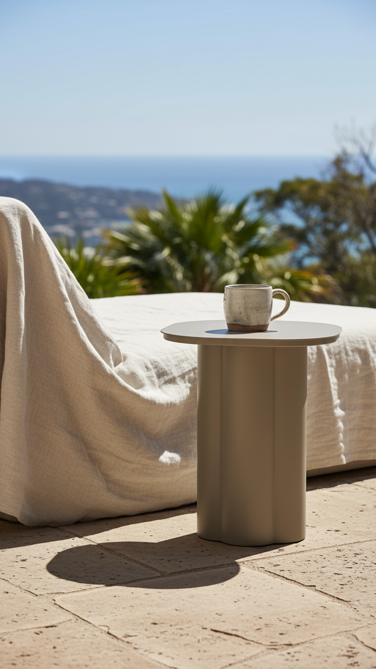 Palm Haus Outdoor Side Coffee Table – Aluminium | Light Taupe Coastal Design