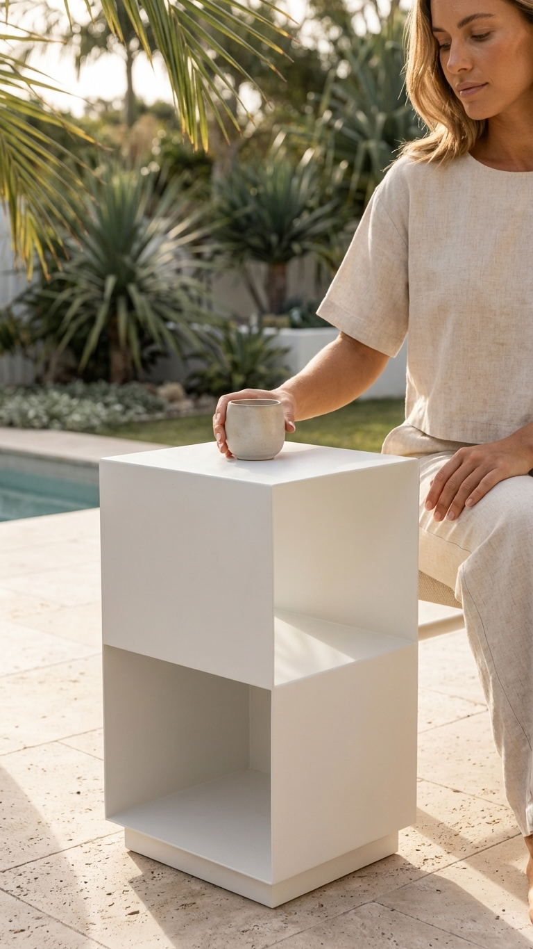 Palm Haus Outdoor Side Table with Shelf – Aluminium 2-Tier | Poolside Storage Table
