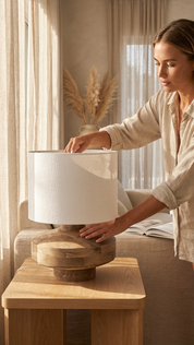 Timber Table Lamp - White Shade