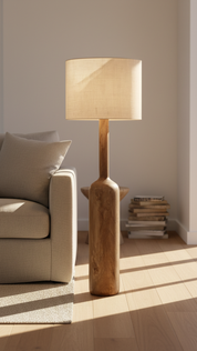 Timber Floor Lamp with Natural Shade