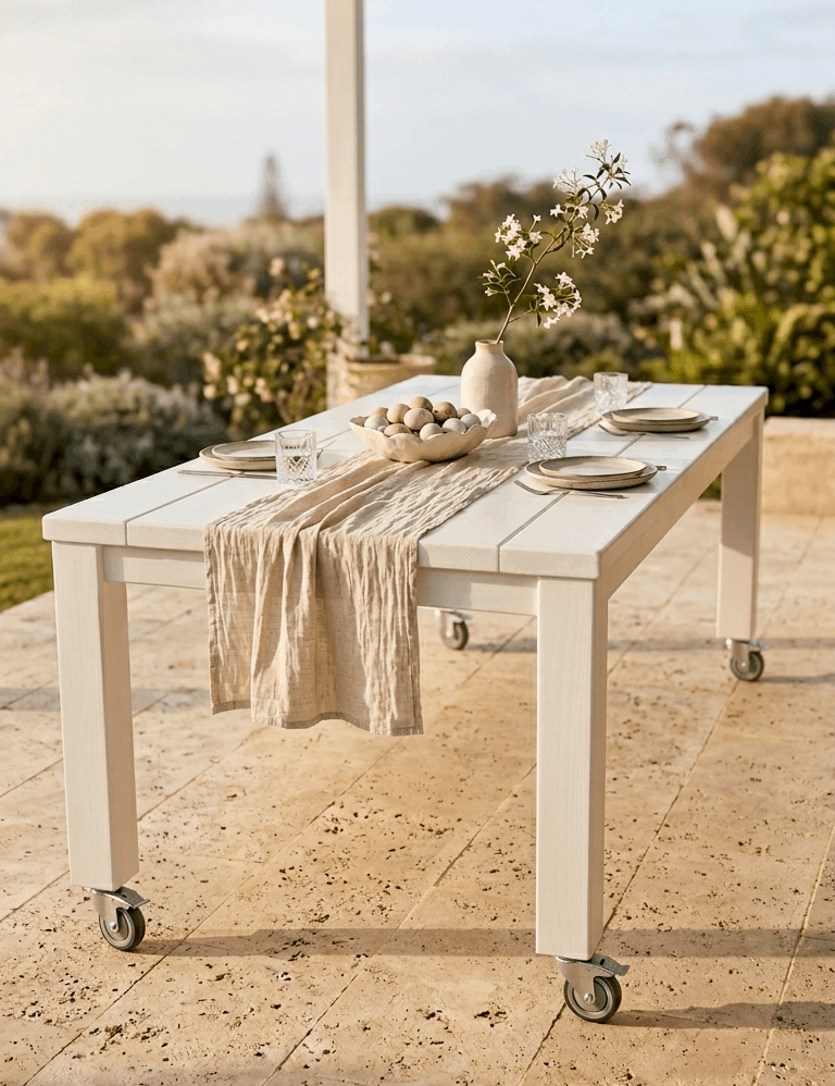 House of Orange Myles Table with Wheels – 2000mm Outdoor Timber Dining Table