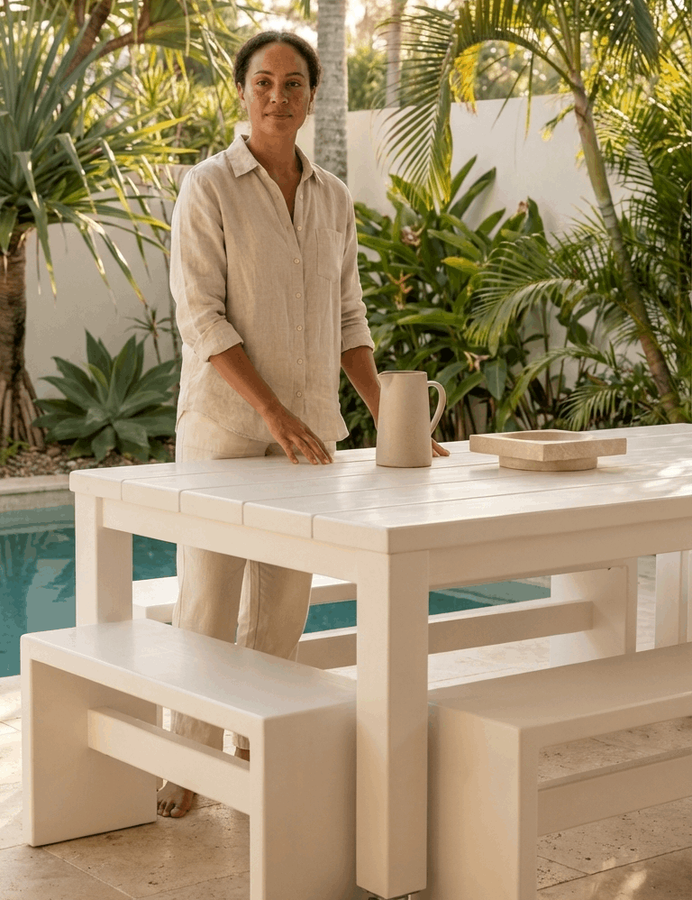 House of Orange Myles Table with Wheels – 2000mm Outdoor Timber Dining Table
