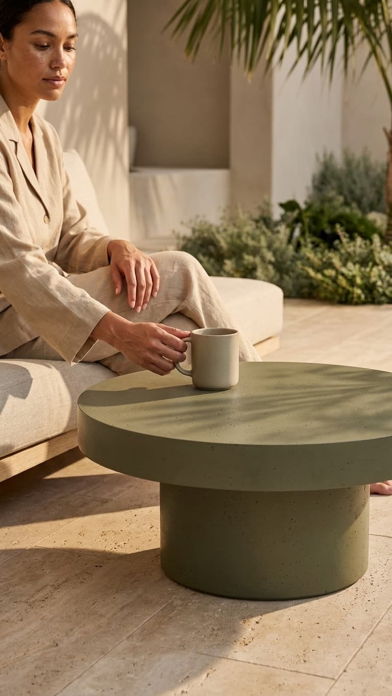 Avala Cement Round Coffee Table - Dark Green