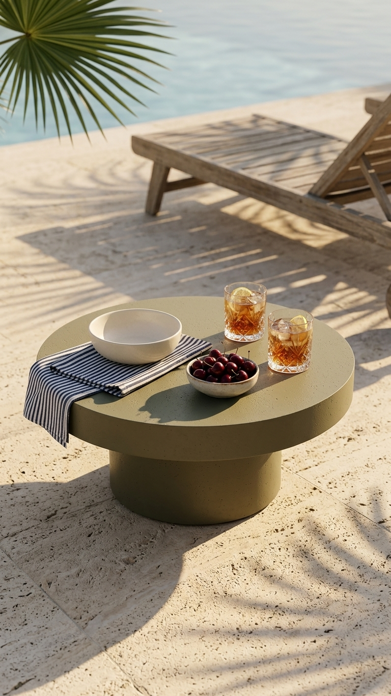 Avala Cement Round Coffee Table - Dark Green