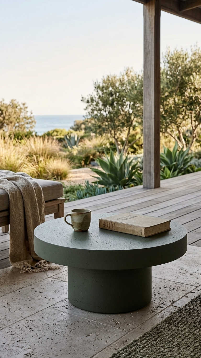 Avala Cement Round Coffee Table - Dark Green