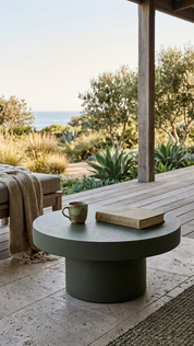 Avala Cement Round Coffee Table - Dark Green